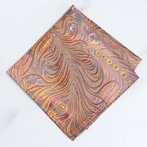 Peacock Pattern Pocket Square | Gray/Pink